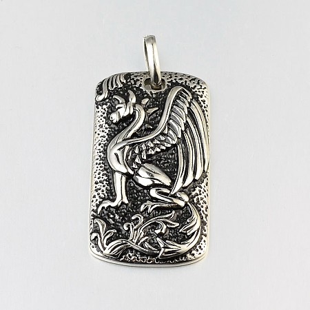 Rectangle with Dragon 304 Stainless Steel Pendants STAS-P080-01-1