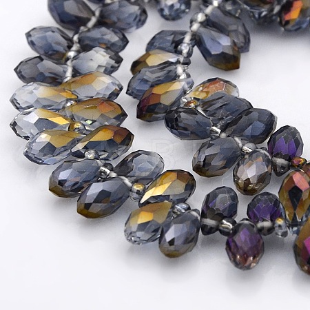 Half Plated Faceted Teardrop Electroplate Glass Pendants Beads Strands GLAA-A023A-HP01-1