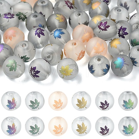 60Pcs 6 Colors Autumn Theme Electroplate Transparent Glass Beads EGLA-YW0005-68-1