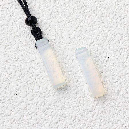 Opalite Cuboid Pendant Black Cotton Cord Necklaces FS-WG3353C-10-1