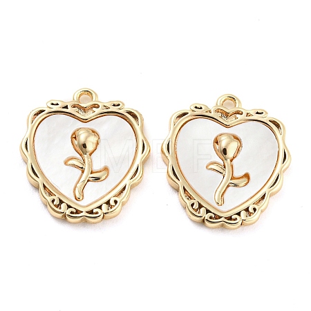 Brass Pave Shell Pendants KK-Q789-42G-1