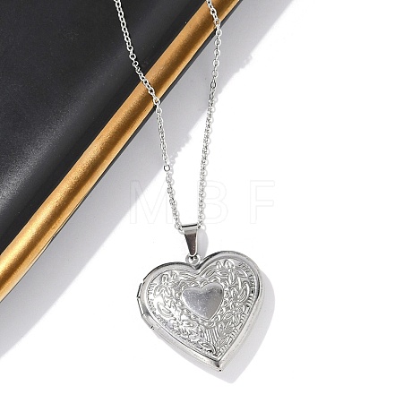 Anti-Tarnish 304 Stainless Steel Heart Locket Pendant Cable Chain Necklaces for Women LS-NJEW-M050-04F-P-1