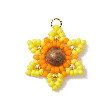 Natural Tiger Eye Glass Seed Beaded Pendants PALLOY-MZ00280-1