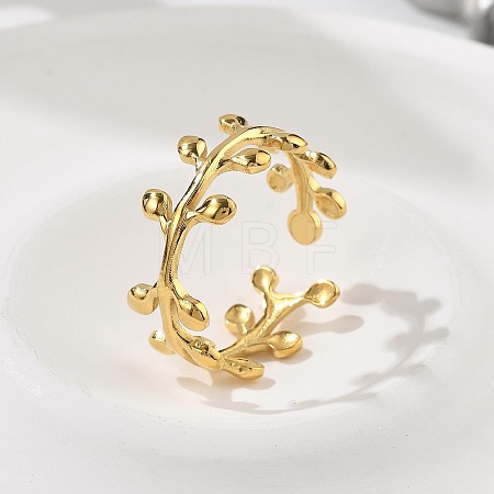 Leaf 304 Stainless Steel Open Cuff Rings RJEW-R014-02G-04-1