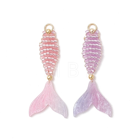 2Pcs 2 Colors Glass Seed Beaded Pendants PALLOY-MZ01263-1