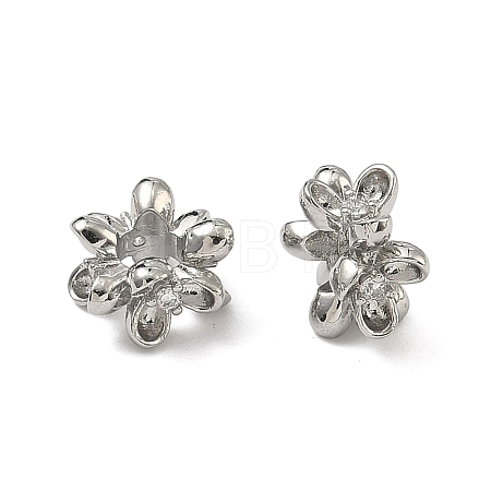 Flower Brass Clear Cubic Zirconia European Beads KK-D228-28P-1
