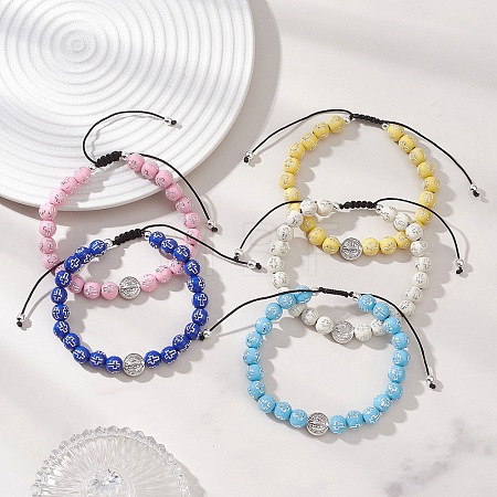 Acrylic & Alloy Beads Braided Bead Bracelets BJEW-JB13095-1