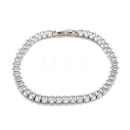 Brass Pave Clear Cubic Zirconia Horse Eye Link Bracelets BJEW-B094-03B-P-1