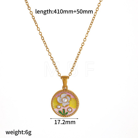 304 Stainless Steel Enamel Flower Pendant Necklaces WG5B215-01-1
