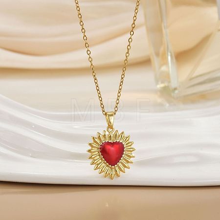 Brass Enamel Sacred Heart Pendant 304 Stainless Steel Cable Chain Necklaces WGB424C-01-1