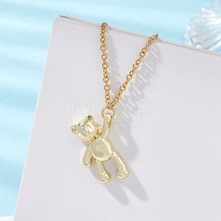 Alloy Bear Pendant 304 Stainless Steel Cable Chain Necklaces for Women NJEW-JN05739-1