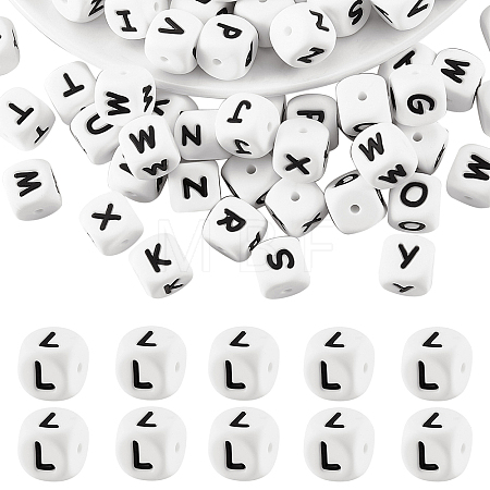 20Pcs White Cube Letter Silicone Beads 12x12x12mm Square Dice Alphabet Beads with 2mm Hole Spacer Loose Letter Beads for Bracelet Necklace Jewelry Making JX432L-1