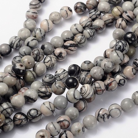 Natural Black Silk Stone/Netstone Bead Strands GSR8mmC137-1