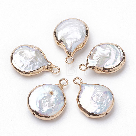 Electroplate Natural Baroque Pearl Keshi Pearl Pendants X-PEAR-Q008-08G-1