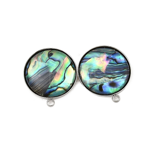 304 Stainless Steel Pave Natural Paua Shell Stud Earring Findings STAS-Z125-09P-1