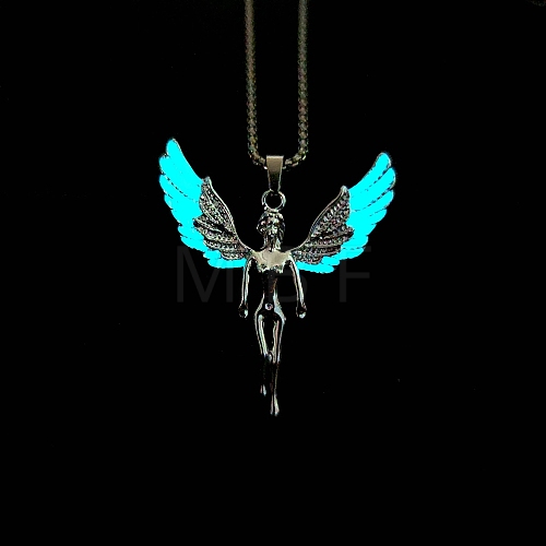 Luminous Glow in the Dark Alloy Pendant Box Chain Necklaces PW-WG60E70-02-1