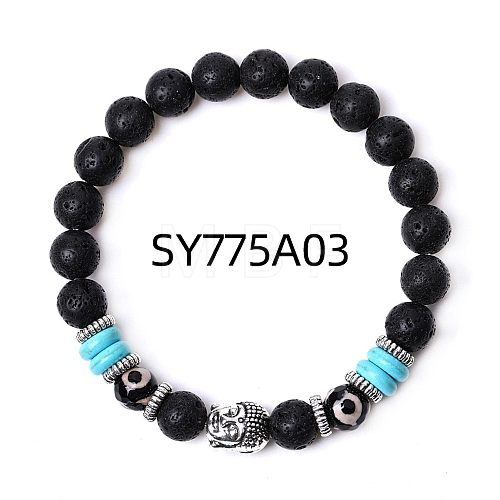 Natural Lava Rock & Synthetic Turquoise Stretch Bracelet PW-WG80407-03-1