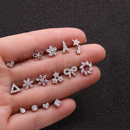 316L Surgical Stainless Steel Micro Pave Clear Cubic Zirconia Snowflake Cartilage Earrings WGCF17E-17-1