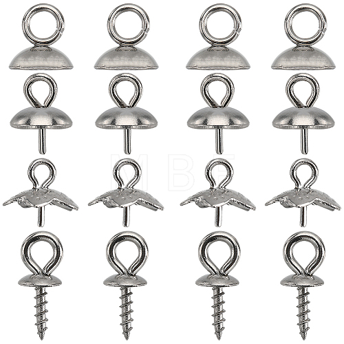 SUNNYCLUE 120Pcs 4 Styles 201 & 304 Stainless Steel Cup Peg Bails Charms STAS-SC0006-06-1