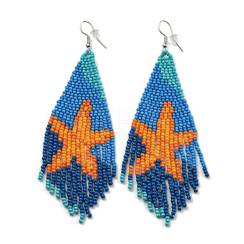 Boho Summper Beach Seed Bead Sea Animal Tassel Earrings EJEW-Q380-02A-1