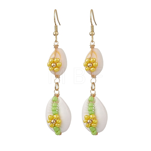 Cowrie Shell Flower Dangle Earrings EJEW-MZ00250-02-1