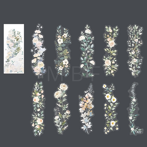 20Pcs 10 Styles Flower PET Waterproof Stickers PW-WG6FCFD-03-1