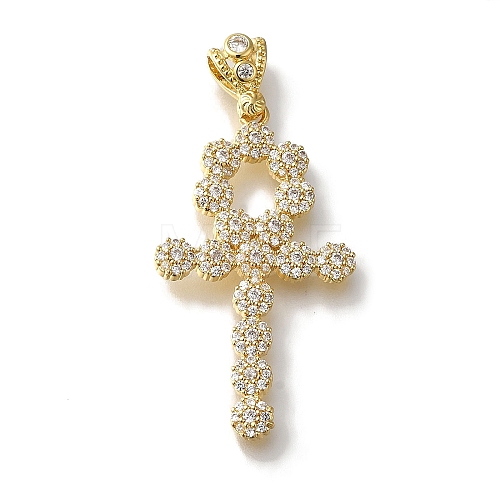 Cross Rack Plating Brass Micro Pave Clear Cubic Zirconia Pendant KK-U019-17G-03-1