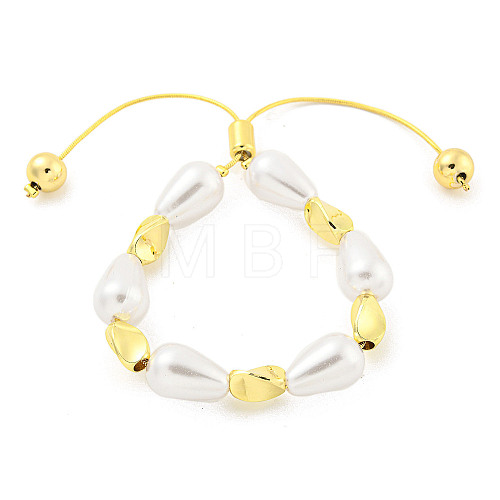 Teardrop ABS Imitation Pearl Slider Bracelets BJEW-P322-12G-1