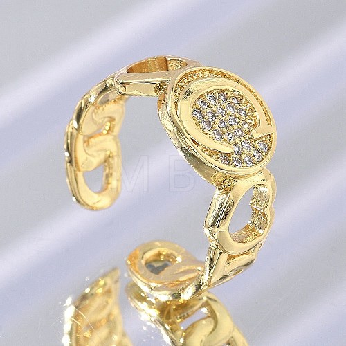 Brass Micro Pave Clear Cubic Zirconia Open Cuff Rings for Women RJEW-K289-02G-C-1