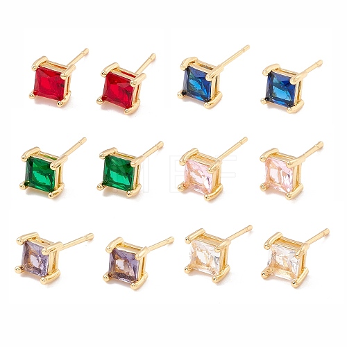 Cubic Zirconia Square Stud Earrings EJEW-F282-20-G-1