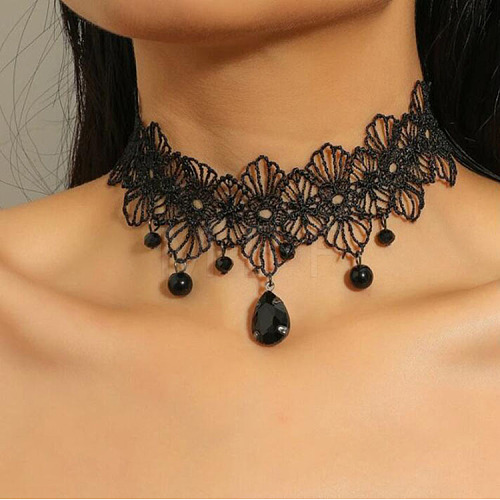 Gothic Style Resin Tassel Lace Chain Necklaces WG2E9D0-04-1