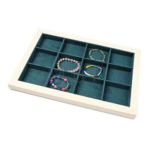 12 Grids Rectangle Microfiber Cloth Jewelry Display Tray ODIS-E018-02-1