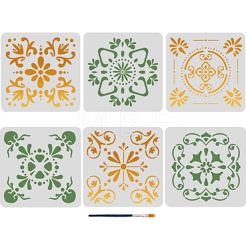 US 1 Set Bohemian Tile PET Hollow Out Drawing Painting Stencils DIY-MA0001-74-1