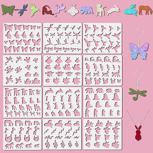 12Pcs 12 Styles PET Plastic Hollow Out Drawing Painting Stencils Templates DIY-WH0470-001-1