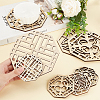 SUPERFINDINGS 8Pcs 4 Style Octagon Wooden Carved Cup Mats WOOD-FH0001-97-3