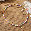 Colorful Beaded Heart Letter Necklace with Pearl Elements Stainless Steel Pendant Jewelry TR2146-19-3
