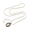 304 Stainless Steel Enamel Rose Flower Black Oval Pendant Round Snake Chain Lariat Necklaces for Women NJEW-A073-01G-2