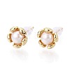 Brass & Natural Pearl Stud Earrings PEAR-N020-WX15-1