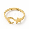 Ion Plating(IP) 304 Stainless Steel Star and Moon Adjustable Ring for Women RJEW-B027-15G-2