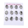 6 Pairs 304 Stainless Steel Pave Cubic Zirconia Stud Earrings SA-CBADCF0-04P-04-4