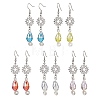 Teardrop with Flower Alloy Glass Dangle Earrings EJEW-JE06819-1