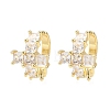 Brass Micro Pave Clear Cubic Zirconia Cross Cuff Earrings EJEW-F400-19G-4