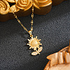 Brass Micro Pave Clear Cubic Zirconia Sunflower Pendant 201 Stainless Steel Dapped Chain Necklaces for Women WG35C99-01-1