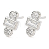 Rectangle with Flat Round Brass Micro Pave Clear Cubic Zirconia Stud Earrings EJEW-G452-12P-4