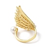 Cubic Zirconia Wing with Plastic Imitation Pearl Open Cuff Rings RJEW-Q783-01G-3