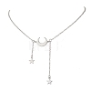 201 Stainless Steel Moon and Star Pendant Brass Cable Chain Necklaces NJEW-JN05787-2