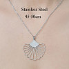 201 Stainless Steel Hollow Shell Pendant Necklace NJEW-OY002-16-3