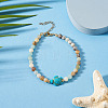 Ocean Dyed Synthetic Turquoise Turtle & Natural Flower Amazonite Round Beaded Anklets AJEW-TA00062-4