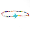 Bohemian Cross Charm Glass Seed Bead & Brass Beads Stretch Bracelet for Women SA4132-7-1