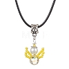 Glass Seed Beads & Glass Pearl Angel Pendant Necklaces NJEW-MZ00056-02-1